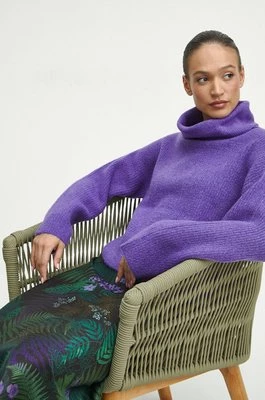 Medicine sweter z domieszką wełny damski kolor fioletowy ciepły z golfem