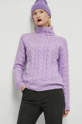 Medicine sweter z domieszką wełny damski kolor fioletowy z golfem
