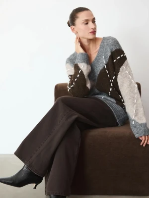 Medicine sweter z domieszką wełny damski kolor multicolor ciepły