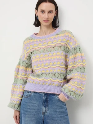 Medicine sweter z domieszką wełny damski kolor multicolor ciepły