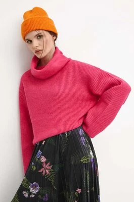 Medicine sweter z domieszką wełny damski kolor różowy ciepły z golfem