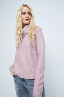 Medicine sweter z domieszką wełny damski kolor różowy z golfem