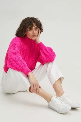 Medicine sweter z domieszką wełny kolor różowy z golfem