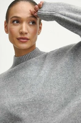 Medicine sweter z domieszką wełny damski kolor szary ciepły z półgolfem