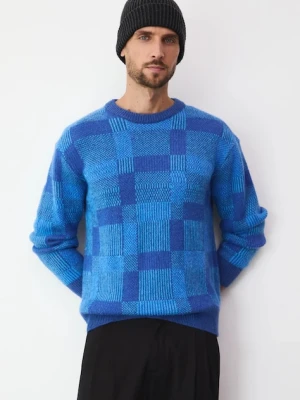 Medicine sweter z domieszką wełny męski kolor niebieski ciepły