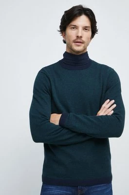 Medicine sweter z domieszką wełny męski kolor turkusowy