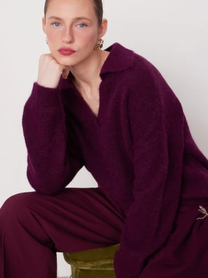 Medicine sweter z wełną alpaki damski kolor bordowy