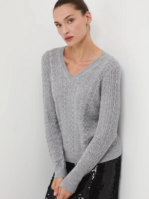 Medicine sweter z wełny merino damski kolor szary lekki