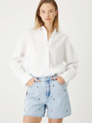 Medicine szorty jeansowe kolor niebieski z aplikacją medium waist