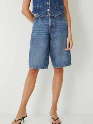 Medicine szorty bawełniane kolor niebieski gładkie high waist