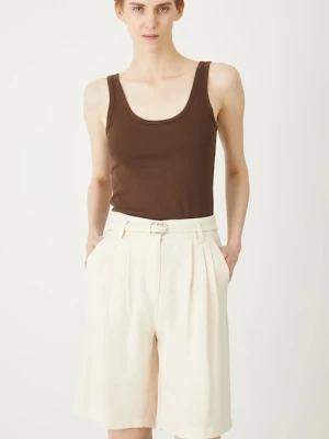 Medicine szorty damskie kolor beżowy gładkie high waist