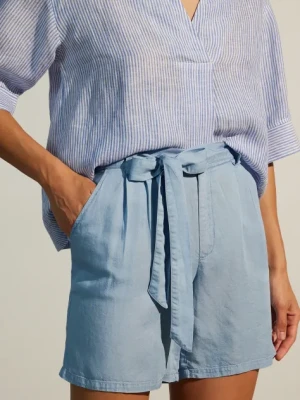 Medicine szorty damskie kolor niebieski gładkie high waist