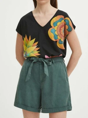 Medicine szorty damskie kolor zielony gładkie high waist