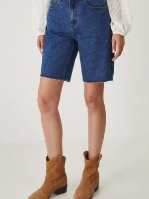 Medicine szorty jeansowe bawełniane damskie kolor niebieski gładkie medium waist