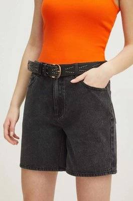 Medicine szorty jeansowe damskie kolor czarny gładkie medium waist