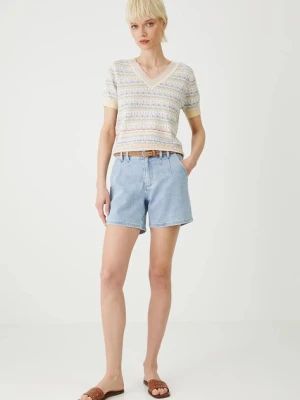 Medicine szorty jeansowe damskie kolor niebieski gładkie high waist