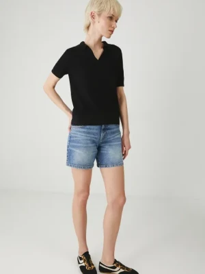 Medicine szorty jeansowe damskie kolor niebieski gładkie medium waist