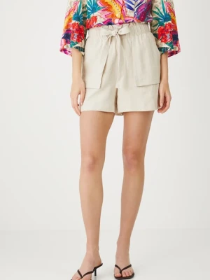 Medicine szorty lniane damskie kolor beżowy gładkie high waist