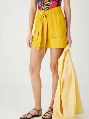 Medicine szorty lniane damskie kolor żółty gładkie high waist
