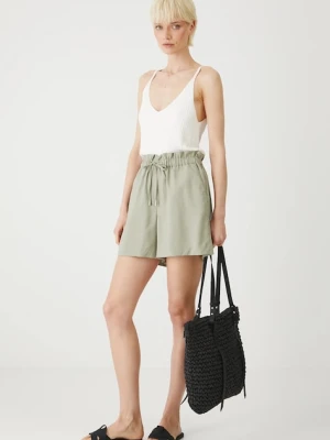 Medicine szorty z domieszką lnu damskie kolor zielony gładkie medium waist