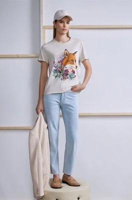 Medicine t-shirt bawełniany damski kolor beżowy