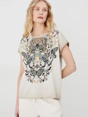 Medicine t-shirt bawełniany damski kolor beżowy
