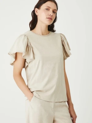 Medicine t-shirt bawełniany damski kolor beżowy odkryte plecy