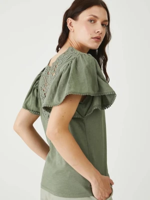 Medicine t-shirt bawełniany damski kolor zielony odkryte plecy