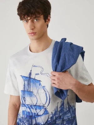 Medicine t-shirt bawełniany męski kolor niebieski wzorzysty