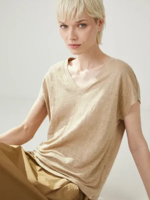 Medicine t-shirt lniany damski kolor beżowy