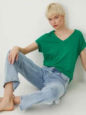 Medicine t-shirt lniany damski kolor zielony