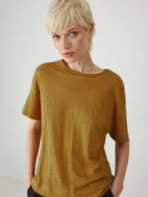Medicine t-shirt lniany damski kolor żółty