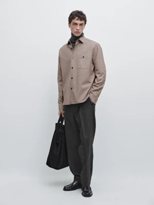 Melanżowa Koszula Wierzchnia Z Kieszenią - Ecru Średni - - Massimo Dutti - Mężczyzna