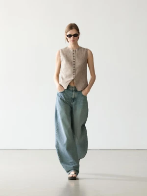 Melanżowa Kamizelka Z Lnu Z Guzikami - Beżowy - - Massimo Dutti - Kobieta