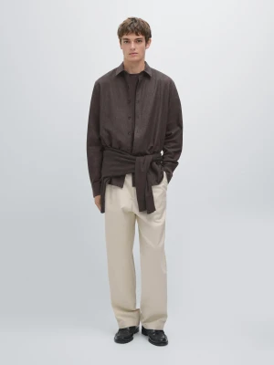 Melanżowa Koszula O Kroju Regular Fit Z Fakturą W Kratę - Brązowy - - Massimo Dutti - Mężczyzna