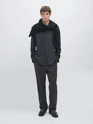 Melanżowa Koszula O Kroju Regular Fit Z Fakturą W Kratę - Ciemnoniebieski - - Massimo Dutti - Mężczyzna