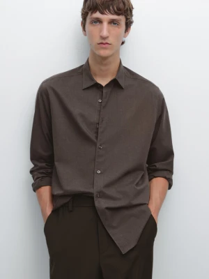 Melanżowa Koszula O Kroju Slim Z Diagonalu - Brązowy - - Massimo Dutti - Mężczyzna