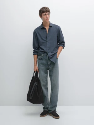 Melanżowa Koszula O Kroju Slim Z Diagonalu - Średni Niebieski - - Massimo Dutti - Mężczyzna