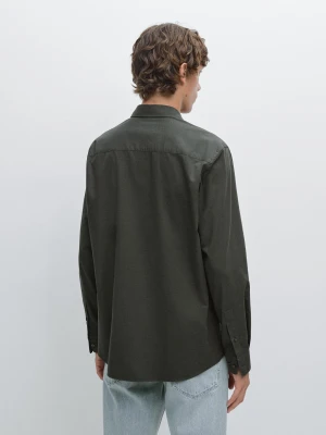 Melanżowa Koszula O Kroju Slim Z Diagonalu - Zielony - - Massimo Dutti - Mężczyzna