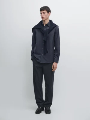 Melanżowa Koszula Oxford - Granatowy - - Massimo Dutti - Mężczyzna