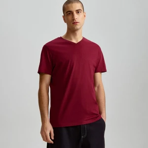 Melanżowa koszulka basic z dekoltem w serek bordowa House