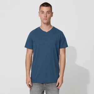 Melanżowa koszulka basic z dekoltem w serek granatowa House