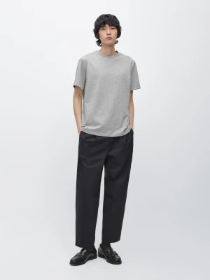 Melanżowa Koszulka Bawełniana Z Krótkim Rękawem - Szary Melanżowy - - Massimo Dutti - Mężczyzna