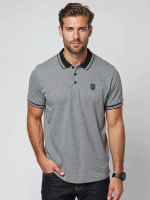 Melanżowa koszulka męska polo z kołnierzykiem w paski – czarna V1 Ombre Clothing