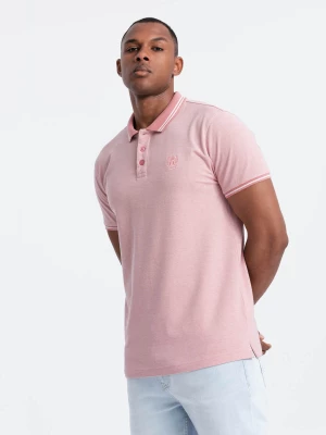 Melanżowa koszulka męska polo z kołnierzykiem w paski – różowa V2 OM-POSS-0109
 -                                    XL