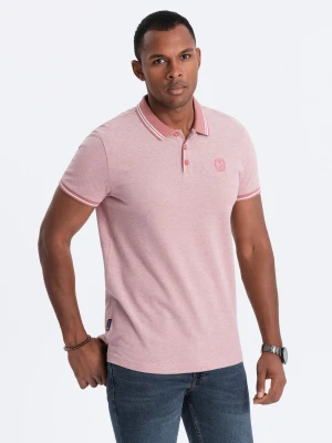 Melanżowa koszulka męska polo z kontrastowym kołnierzykiem - różowa V2 - Rozmiar: XXL Ombre Clothing