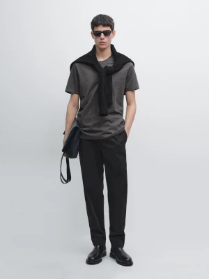 Melanżowa Koszulka Z Krótkim Rękawem - Szary Melanżowy - - Massimo Dutti - Mężczyzna