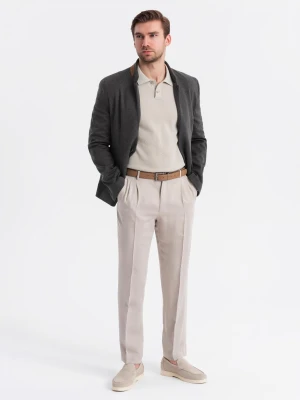 Melanżowa marynarka męska z dodatkiem rayonu ze stójką – czarny melanż V5 Ombre Clothing
