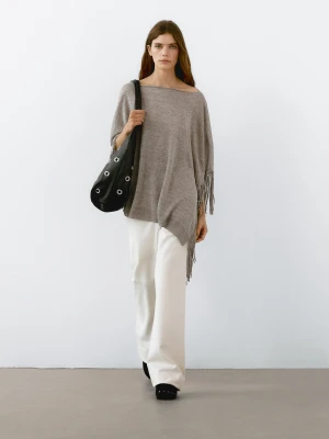 Melanżowa Peleryna Ze 100% Lnu Z Frędzlami - Szary - - Massimo Dutti - Kobieta