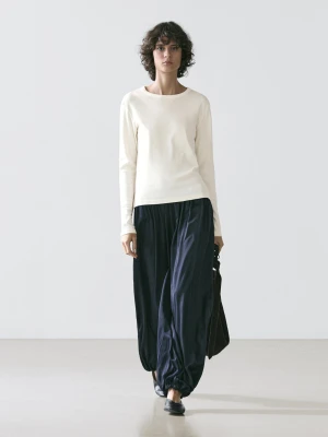 Melanżowa Prążkowana Koszulka Z Długim Rękawem - Surowy - - Massimo Dutti - Kobieta